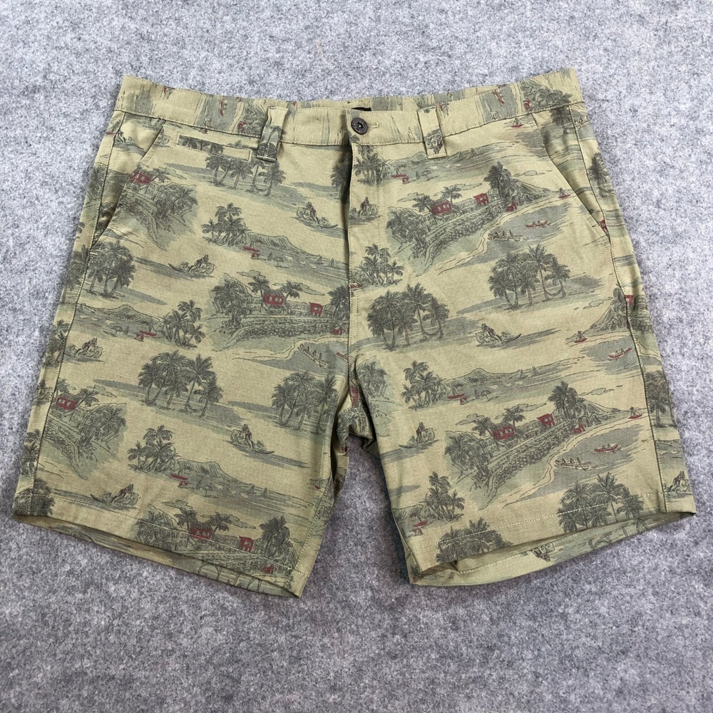 Buffalo David Bitton Mens Chino Shorts 36 Olive Green Tropical Print Stretch